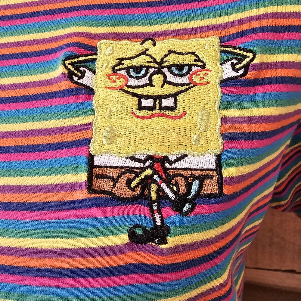 SpongeBob Squarepants rainbow stripe t-shirt Size S - Picture 3 of 5